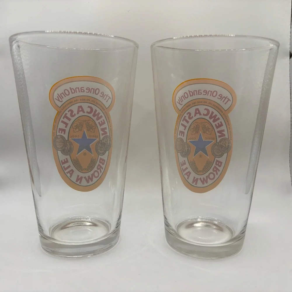 Newcastle Brown Ale Beer Glasses Pint‎ Set of Two Clear Glass Collectible (1)